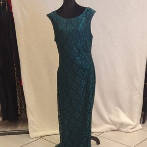 Connected Apparel Teal Lace Prom Dress